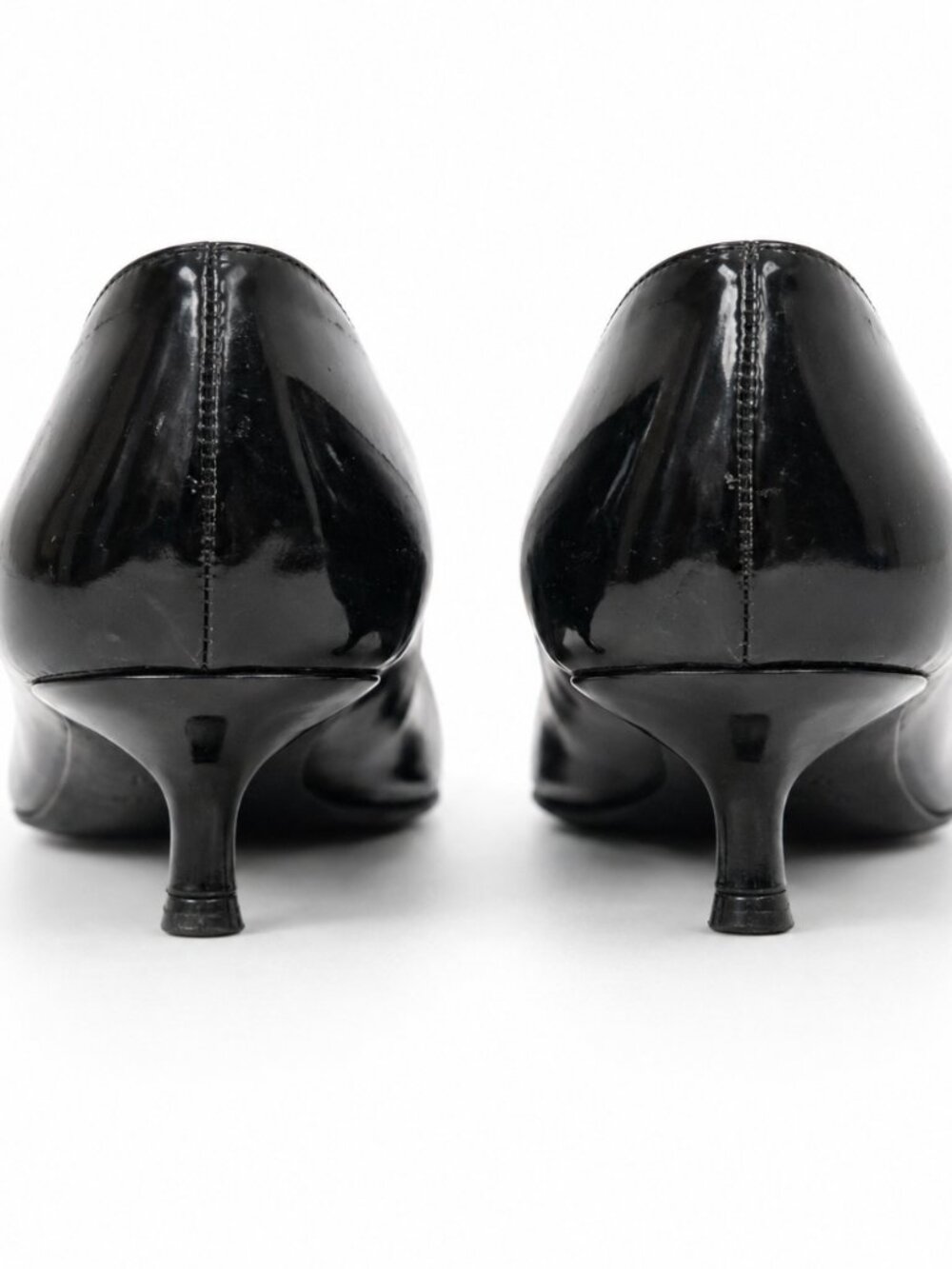 Prada Black Patent Leather Pointed Toe Kitten Heel Pumps Size 36 Italy - Picture 4 of 4